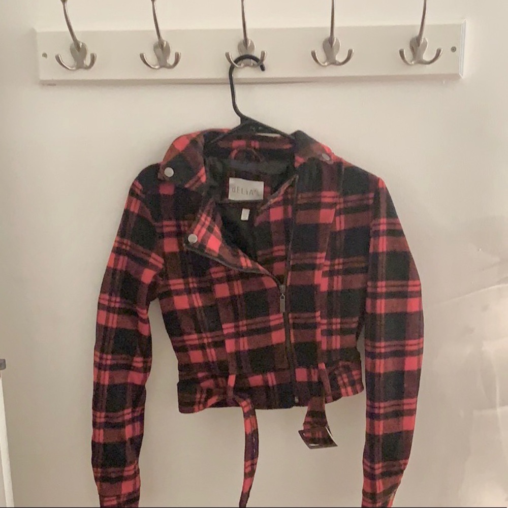 Red plaid crop coat/jacket